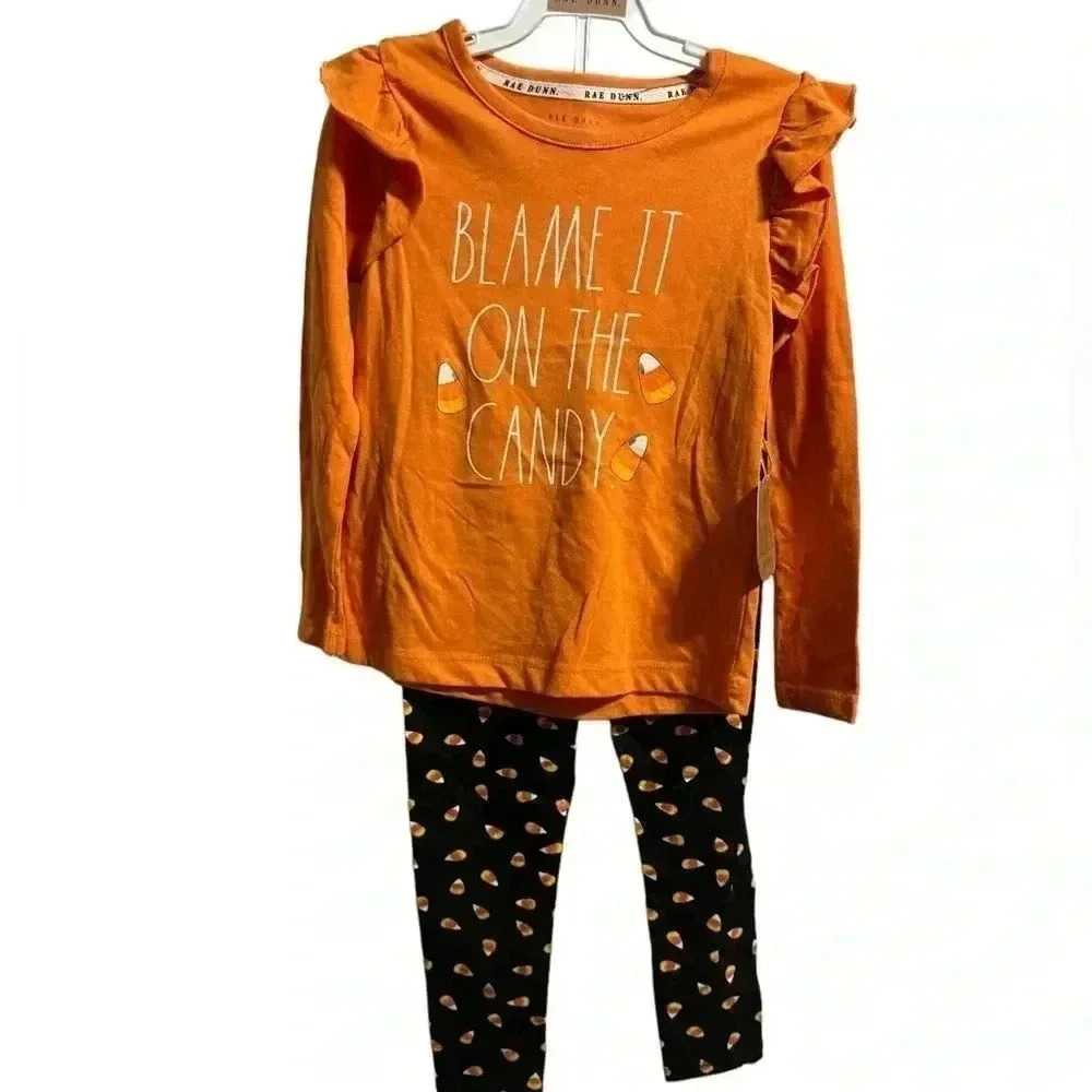 NWT Girl’s Rae Dunn Candy Corn Halloween Set Size 4